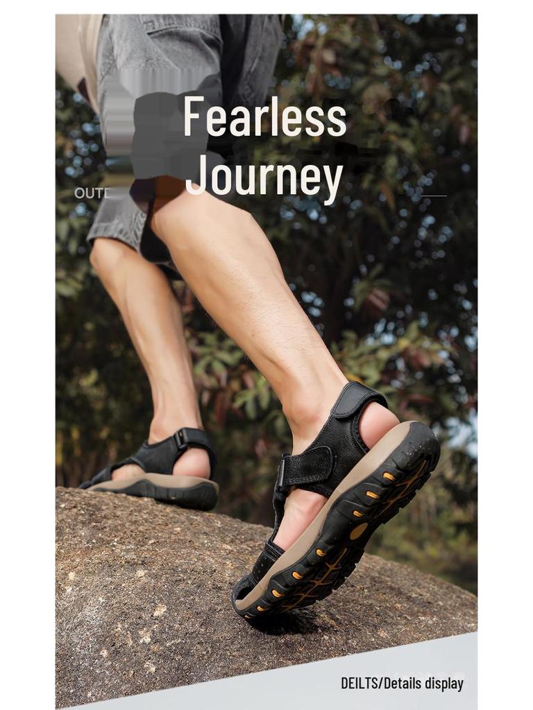 2023 New Style Men's Genuine Leather Closed Toe Sandals for Casual Beach Wear