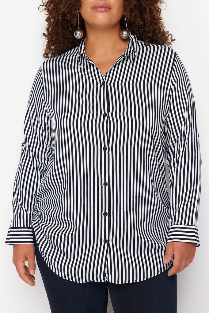 Women's Style Plus Size Black-White Striped Shirt