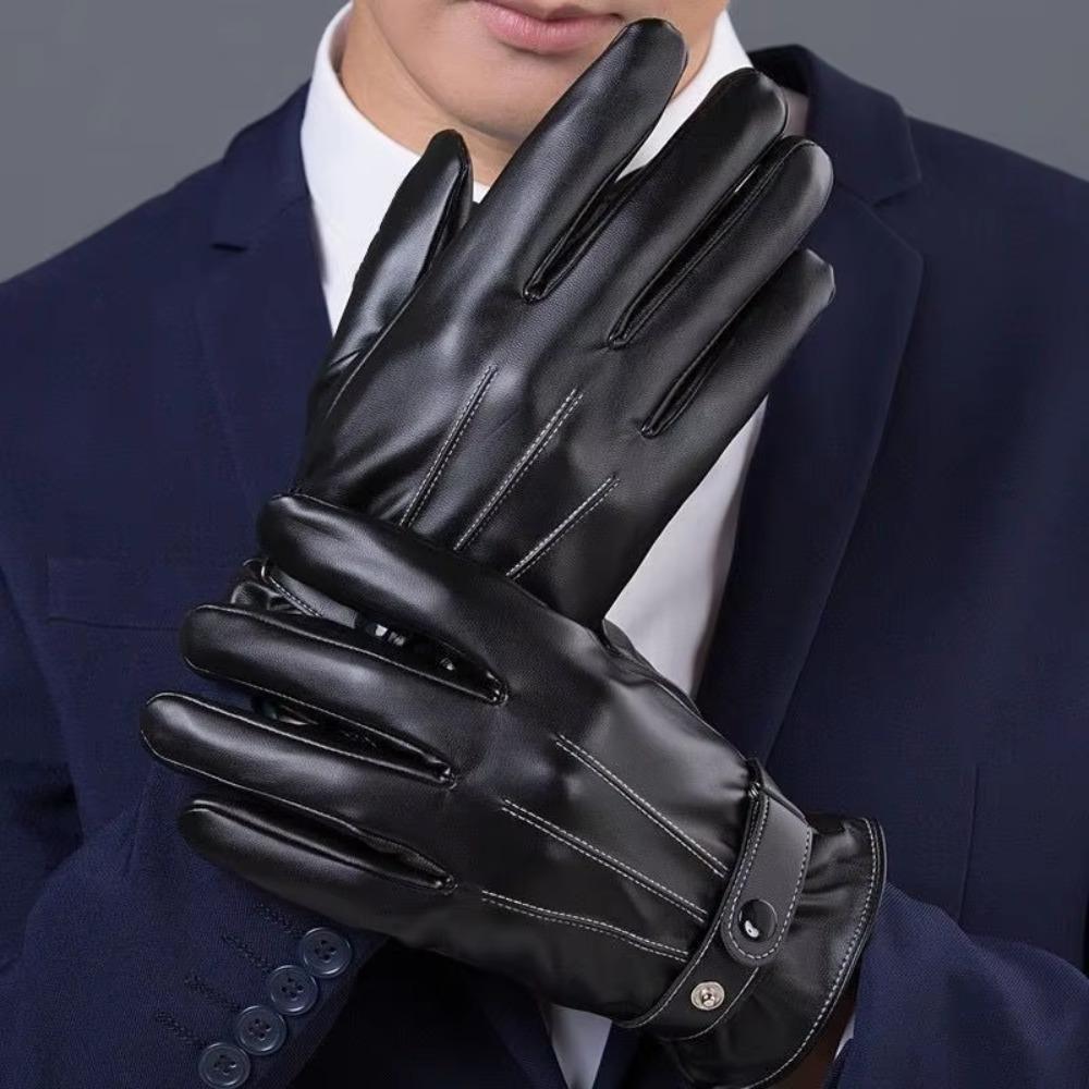 Warm Leather Gloves Non-Slip Driving Mittens High Quality Full Finger Gloves Men