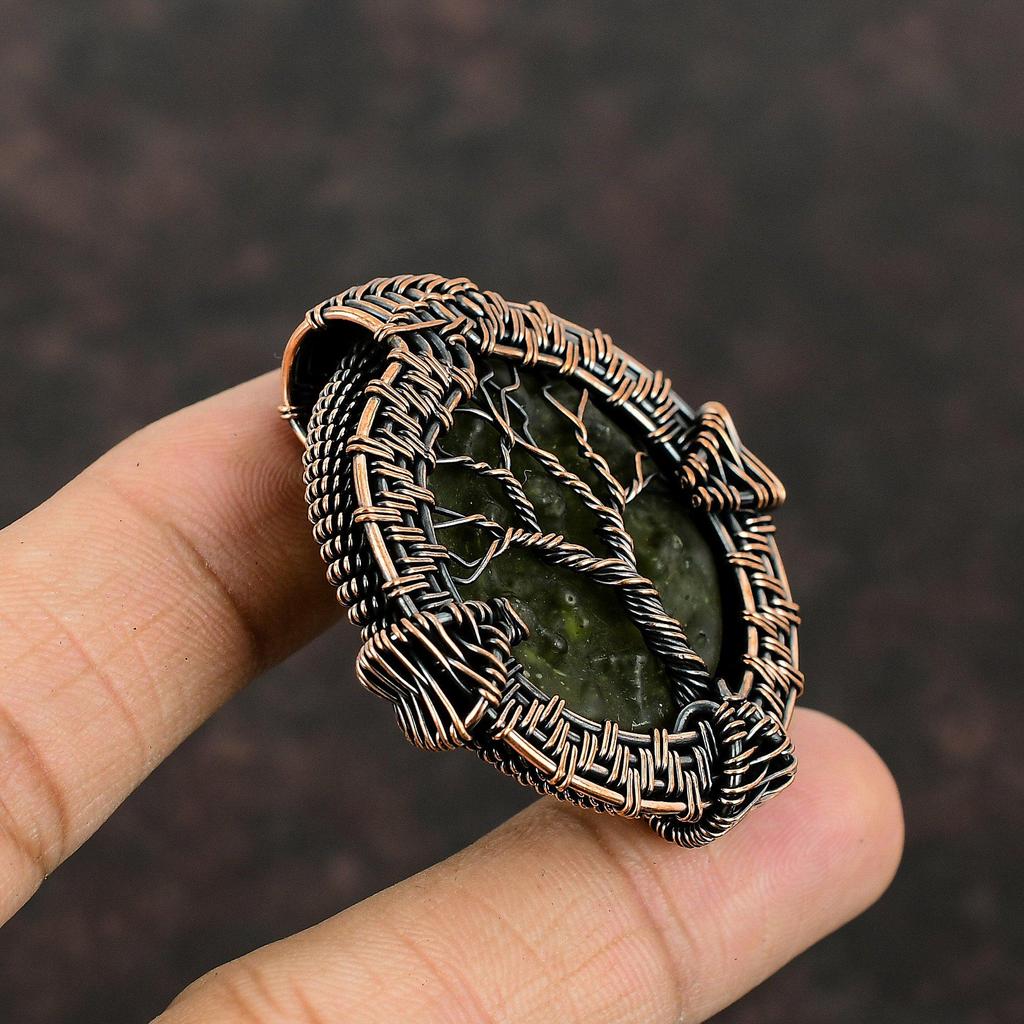 Подвеска из молдавита «Дерево жизни», медная проволочная обертка, ювелирные изделия из молдавита, подвеска ручной работы, подарок для матери, уникальные медные украшения