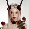Skull Ox Horns Headband Gothic Style Red Rose Headband Hairbands Sheep Horn Hairband  Costume Party