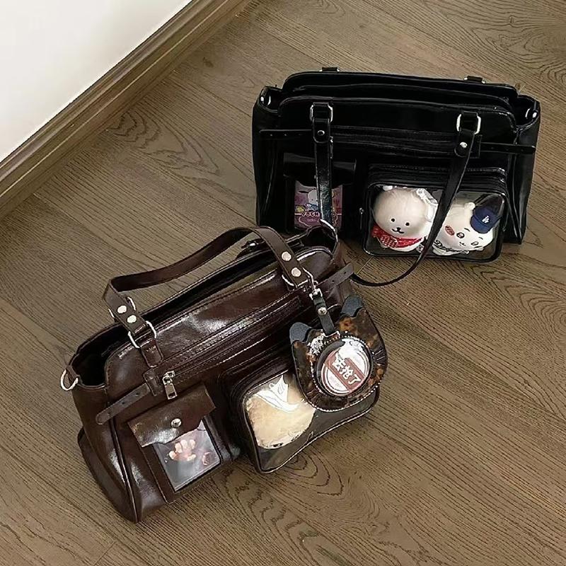 Японская сумка Itabag в стиле Y2k для Лолита-девушек, Сумка через плечо, Модная сумка Harajuku, Многокарманная, Прозрачный карман для значков, Сумка на плечо