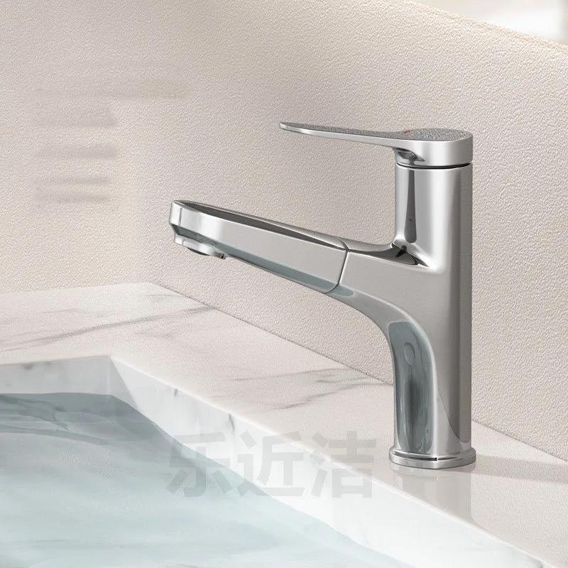 Выдвижной смеситель для умывальника в ванной, латунный кран для раковины, гибкий смеситель горячей и холодной воды, монтируемый на столешницу, аксессуары для ванной комнаты