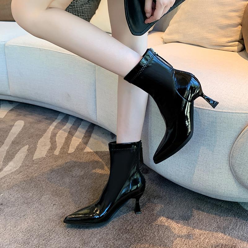  pointed highheeled largesize short boots for women  autumn and winter thick legs widened large tube circumference Martin boots for women