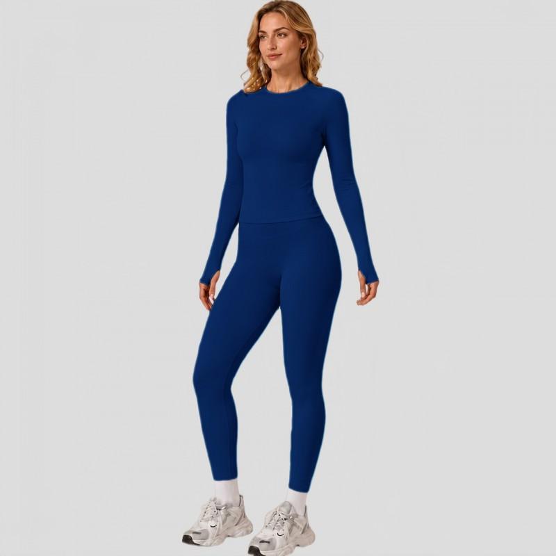 Womens Seamless Yoga Set With Waist-Slimming Design Quick-Dry Long Sleeve Top Leggings Gym Running Outdoor Fitness