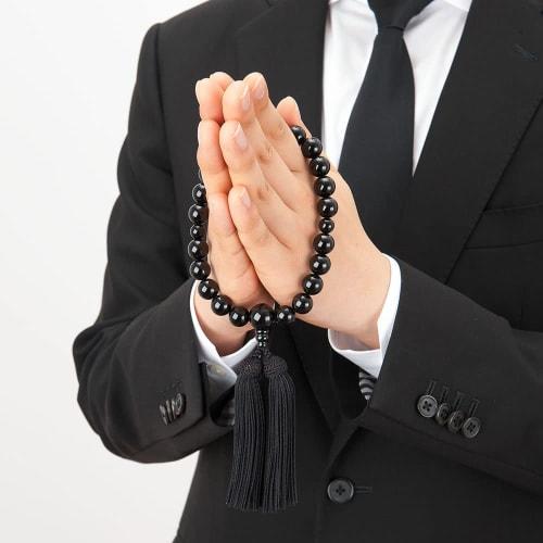 Buddhist Altar Shop Takita Shoten Kyoto Buddhist Prayer Beads for Men, 22 Black Onyx Beads, Silk Tassel with Head, Prayer Beads Bag, Suitable for All