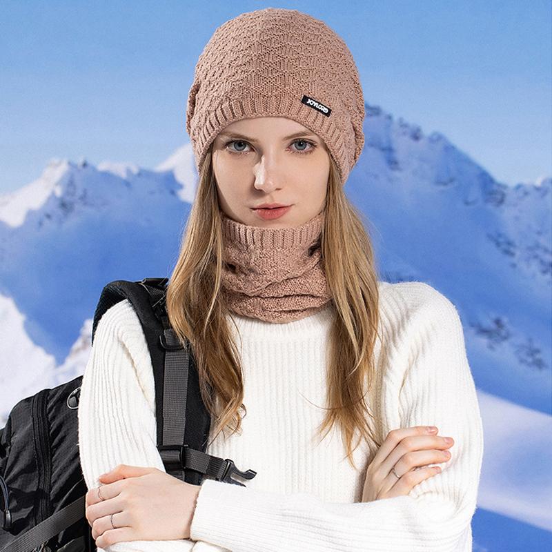 Зимняя вязаная шапка, шарф, комплект из двух предметов для мужчин и женщин, уличная защита ушей, бархатный теплый пуловер, шерстяная лыжная шапка, шапочки Skullies