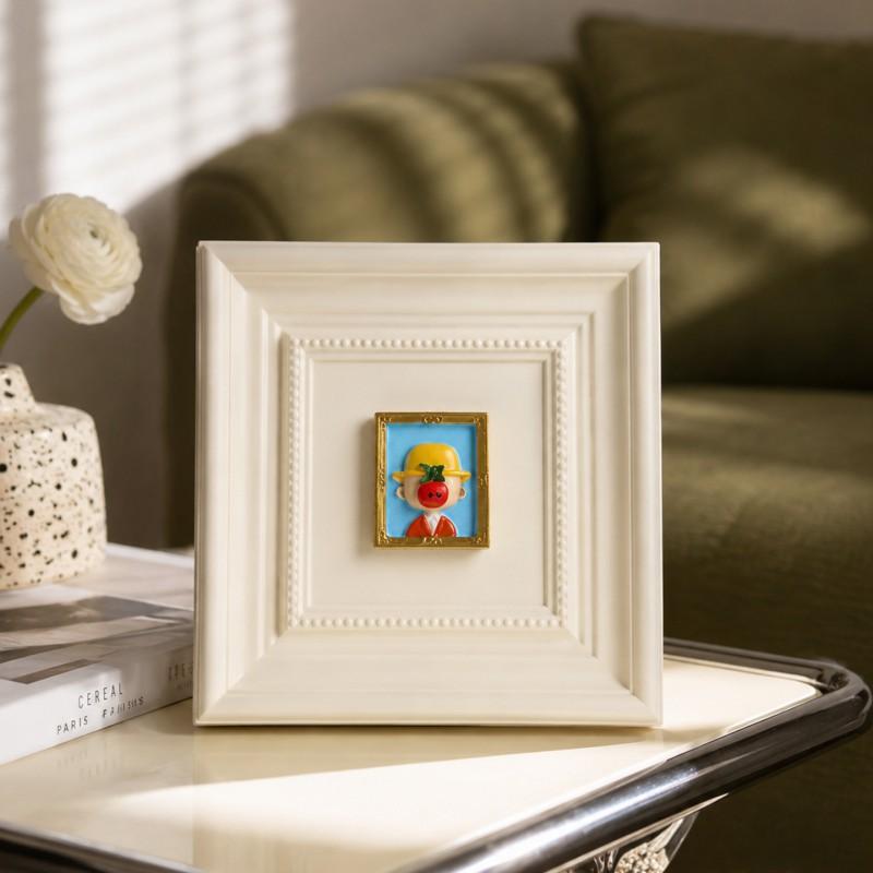 3D Decorative Photo Frame With Ornate Carving Figurine Accent Living Room Entryway Desk Display