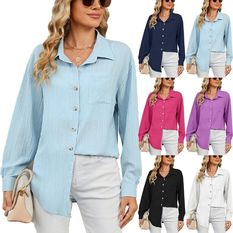 Autumn Winter Women's Casual Loose Long Sleeved Lapel Button Solid Color Shirt for Women Blouses