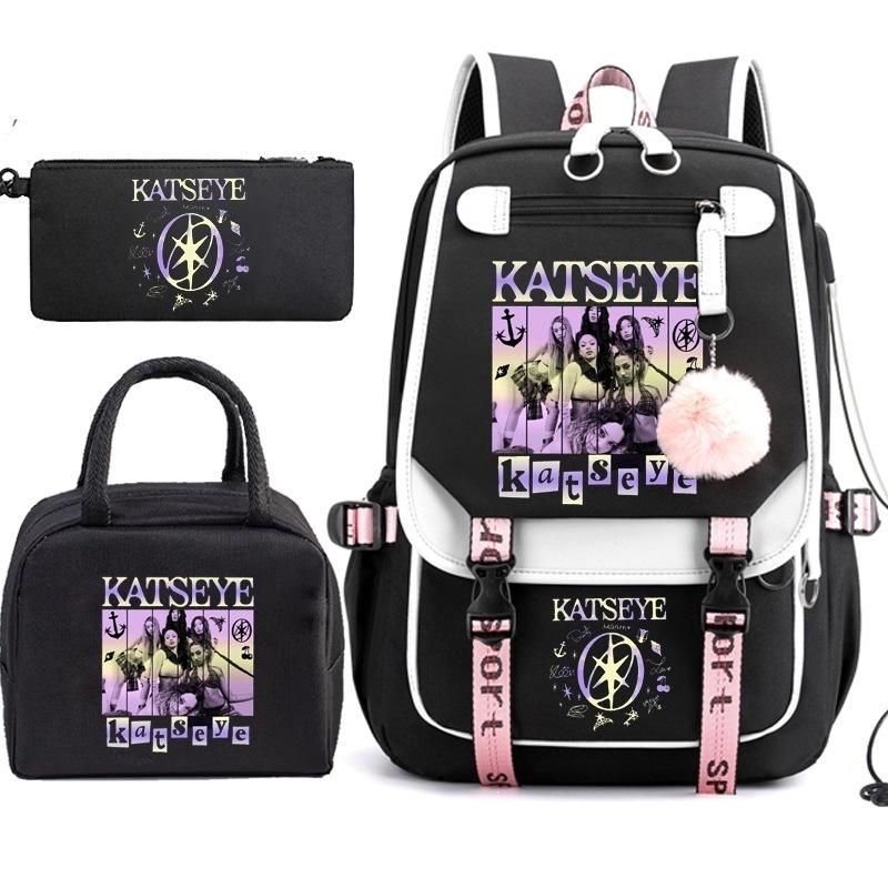 Katseye Music Pencil Case Lunch Bag Backpack Set of 3 School Supplies for Teenage Students Large Capacity Water-Resistant Portable
