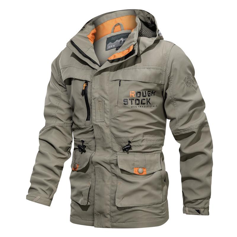 Spring and Autumn Jacket Men's Medium and Long Casual Outdoor Hooded Large Size Jacket Men's Jacket