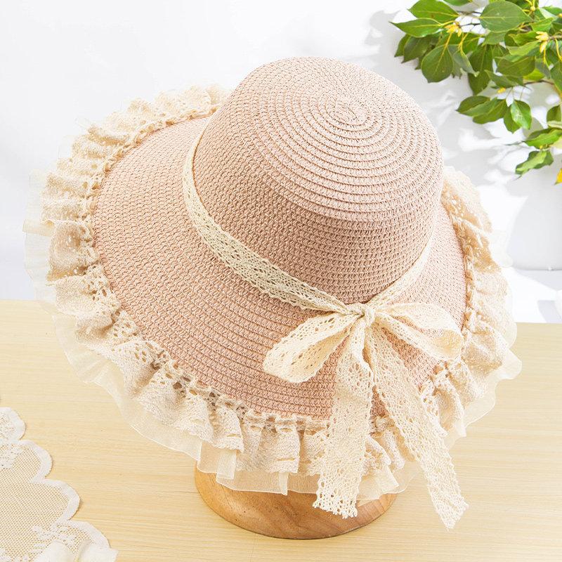 French lace straw hat women's summer new seaside vacation wind beach hat outdoor travel sunshade sun hat