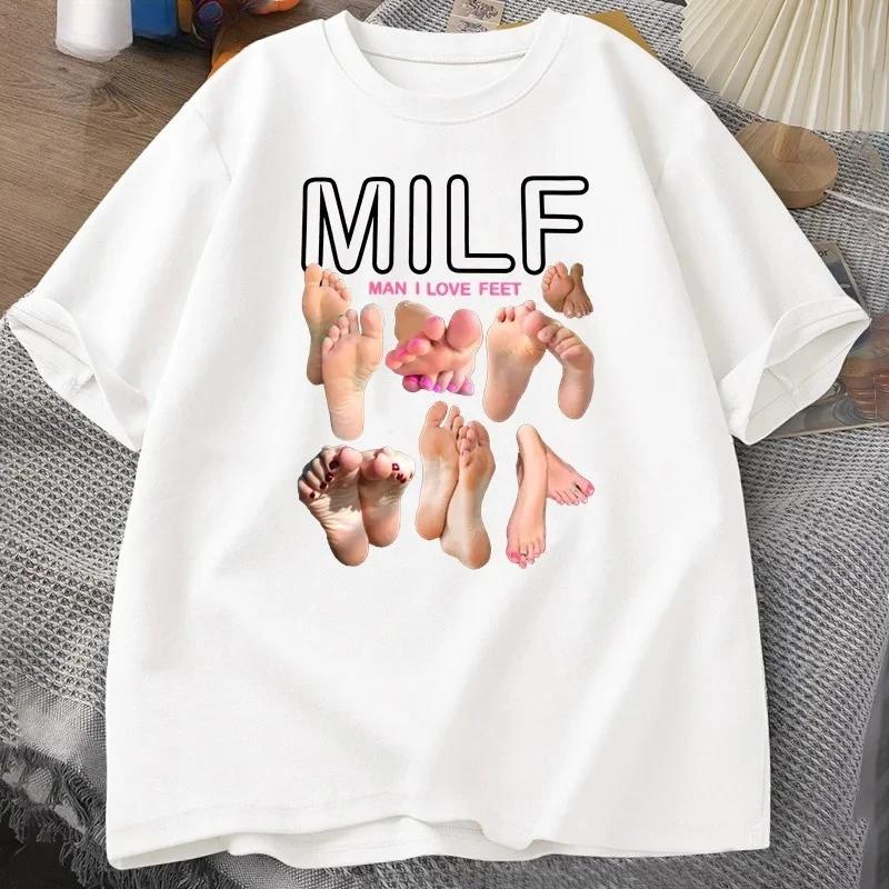 Summer men's MILF men I Love Feet Fun pattern Harajuku T-shirt short-sleeved round-neck streetwear