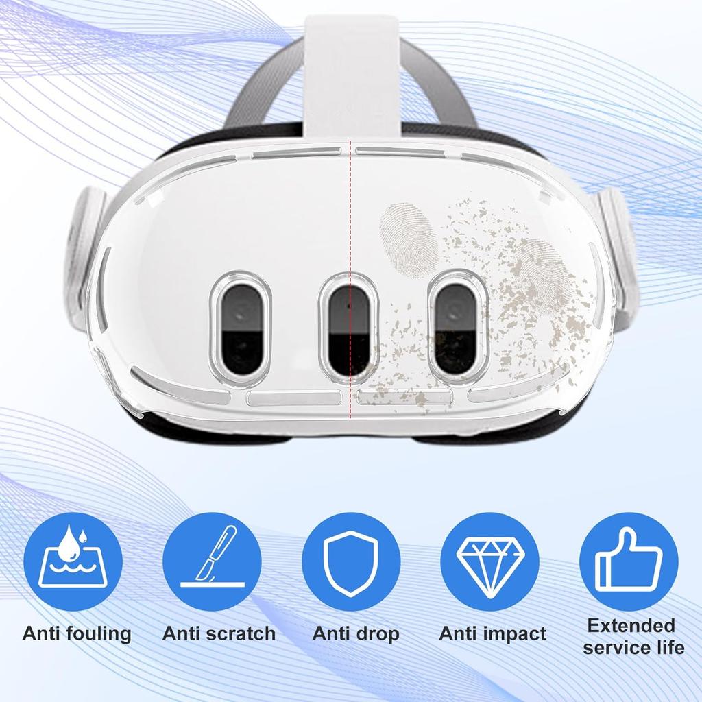 VR Accessories for Meta Quest 3, Anti-Scratch Plastic Protective Cover Shell Tempered Glass Lens Protector Joystick Caps Set Compatible with Oculus