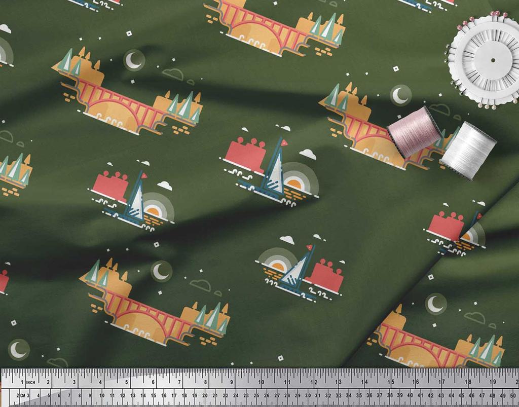 Soimoi Черная японская креп-сатиновая ткань с принтами на морской ткани для мостов и яхт, 42 дюйма, по метрам