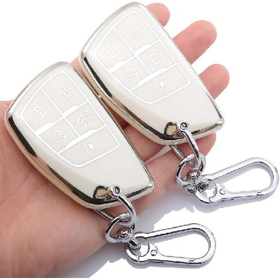 TPU 5-Button Key Fob Cover Case For –2025 GMC Sierra & Chevy Silverado 1500/2500HD/3500HD, 2-Pack, Truck Key Protector Shell (Grey)
