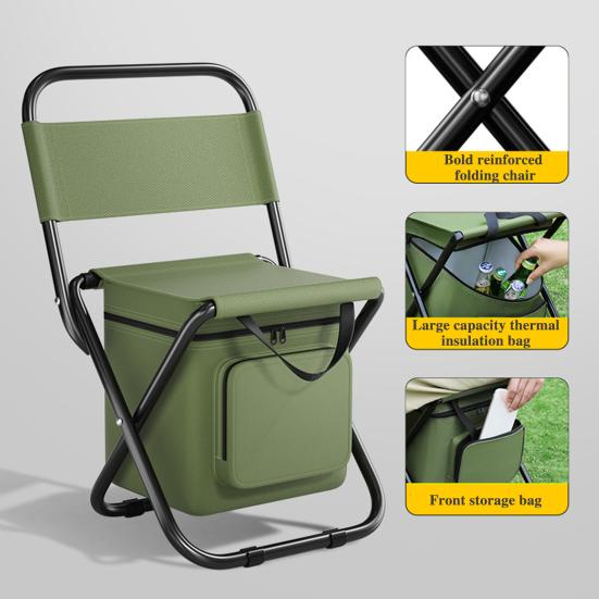 Portable Folding Chair with Cooler Bag Heavy Duty Waterproof Lightweight Outdoor Camping Backpacking Beach Picnic Fishing Collapsible Stool Seat