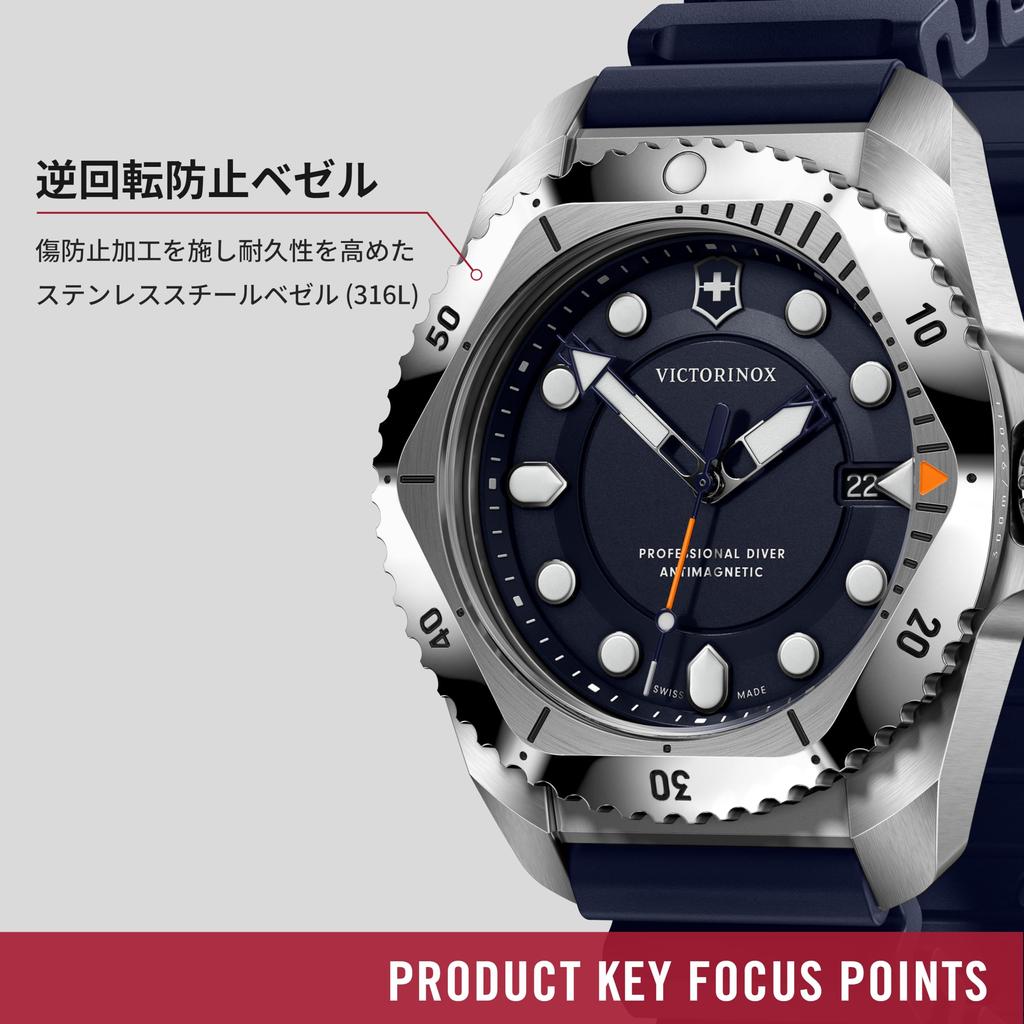 Часы VICTORINOX DIVE PRO Корпус из нержавеющей стали Синий циферблат Синий резиновый ремешок Кварцевые водонепроницаемые часы Аналоговые брендовые Стильные деловые часы для отдыха на природе Подарочные синие