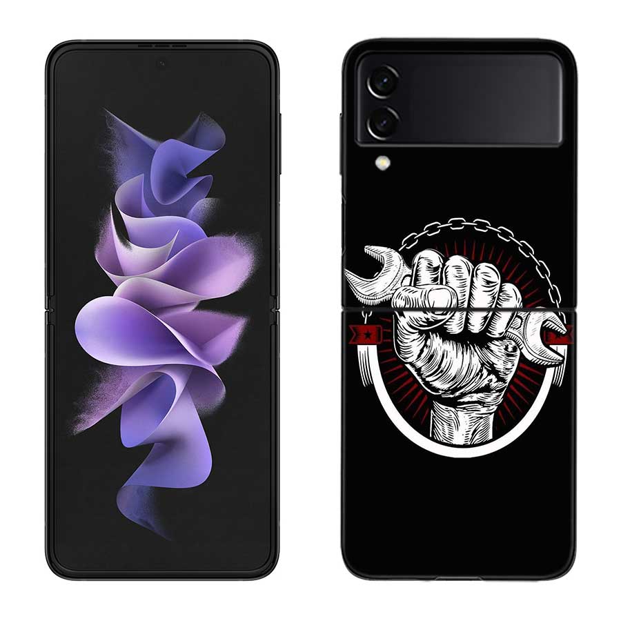 Car Parts Auto Mechanic Phone Case For Samsung Z Flip 7 6 5G Galaxy Z Flip 5 4 3 Black Hard Cell Cover Luxury PC Shell Coque