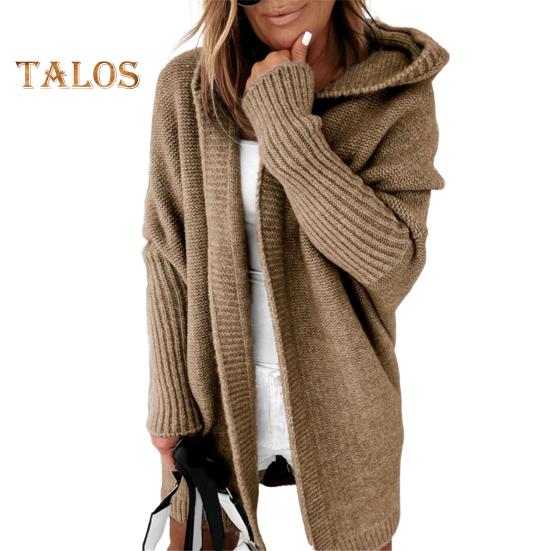 Женский свитер, пальто с капюшоном, длинный рукав, ребристые манжеты, открытая передняя часть, вязаное пальто, однотонный свитер средней длины, кардиган