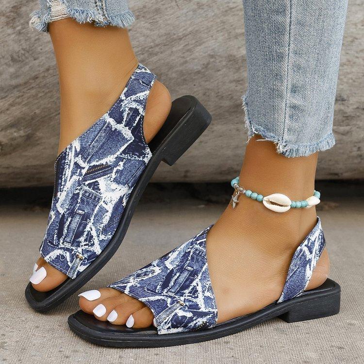 Flat Bottomed Casual Sandals for Women, New Style for Outerwear, Plus Size, Square Heel, Square Toe, Saroma Sandals