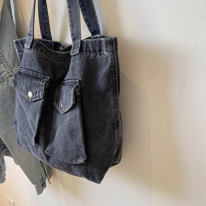Большая вместительная сумка-тоут женская джинсовая сумка через плечо студенческая сумка для занятий