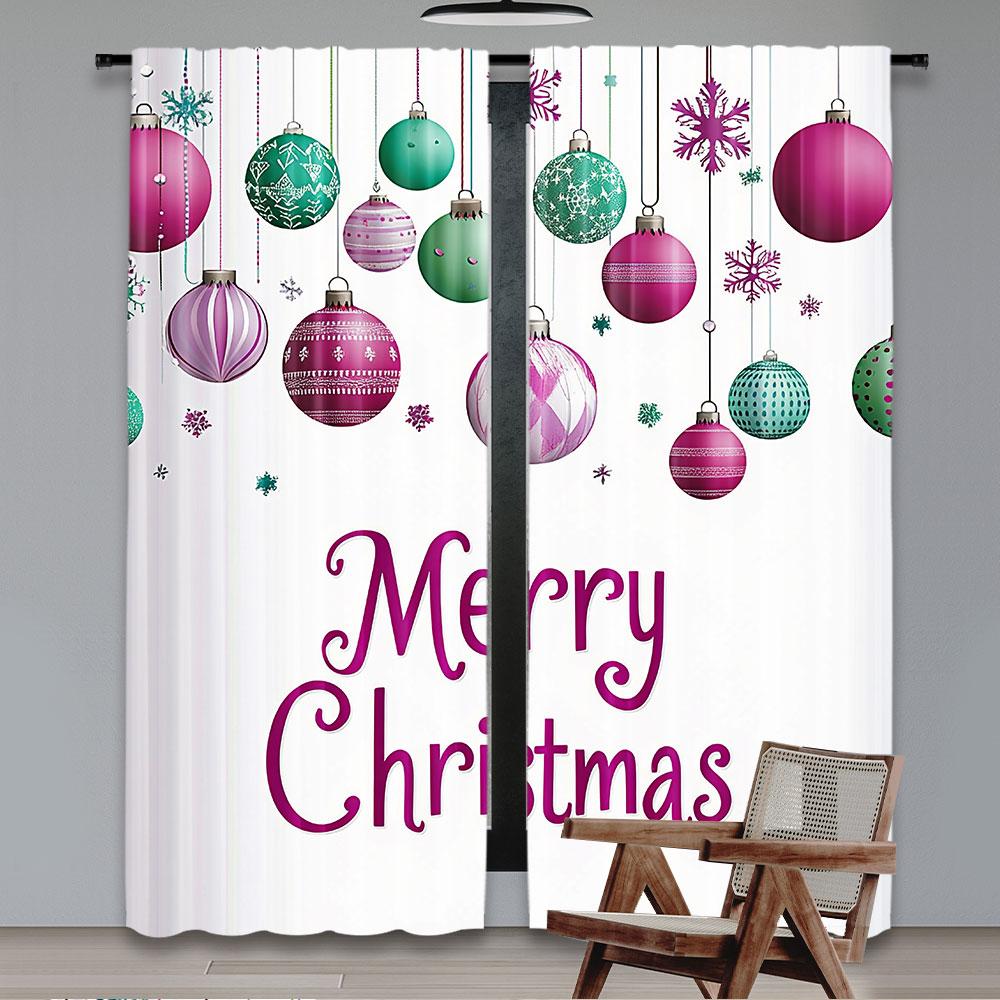 2Pcs Christmas Curtain Colorful Graphic Baubles Retro Snowflake Ornaments Celebration Suitable For Living Room Dining Room