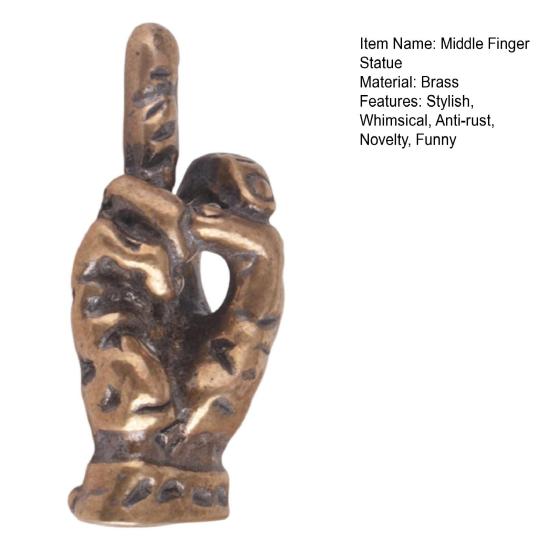 Middle Finger Figurine Brass Gold Freestanding Hand Sculpture Copper Middle Finger Pocket Lucky Charm for Home Shelf Desk Decor
