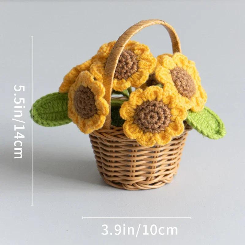 Creative Knitted Sunflowers Hand-knitted Flower Woven Rattan Potted Wedding Ornament Office Desktop Decor Graduation Flower