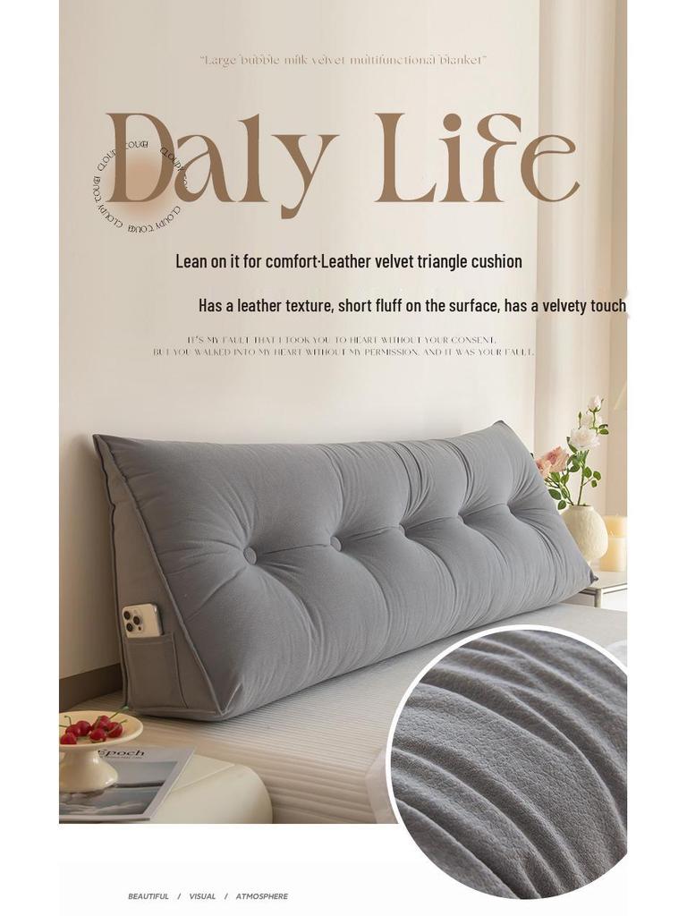 Removable & Washable Leather Velvet Triangle Headboard Cushion Pillow with Soft Lumbar Backrest for Sofa and Dormitory