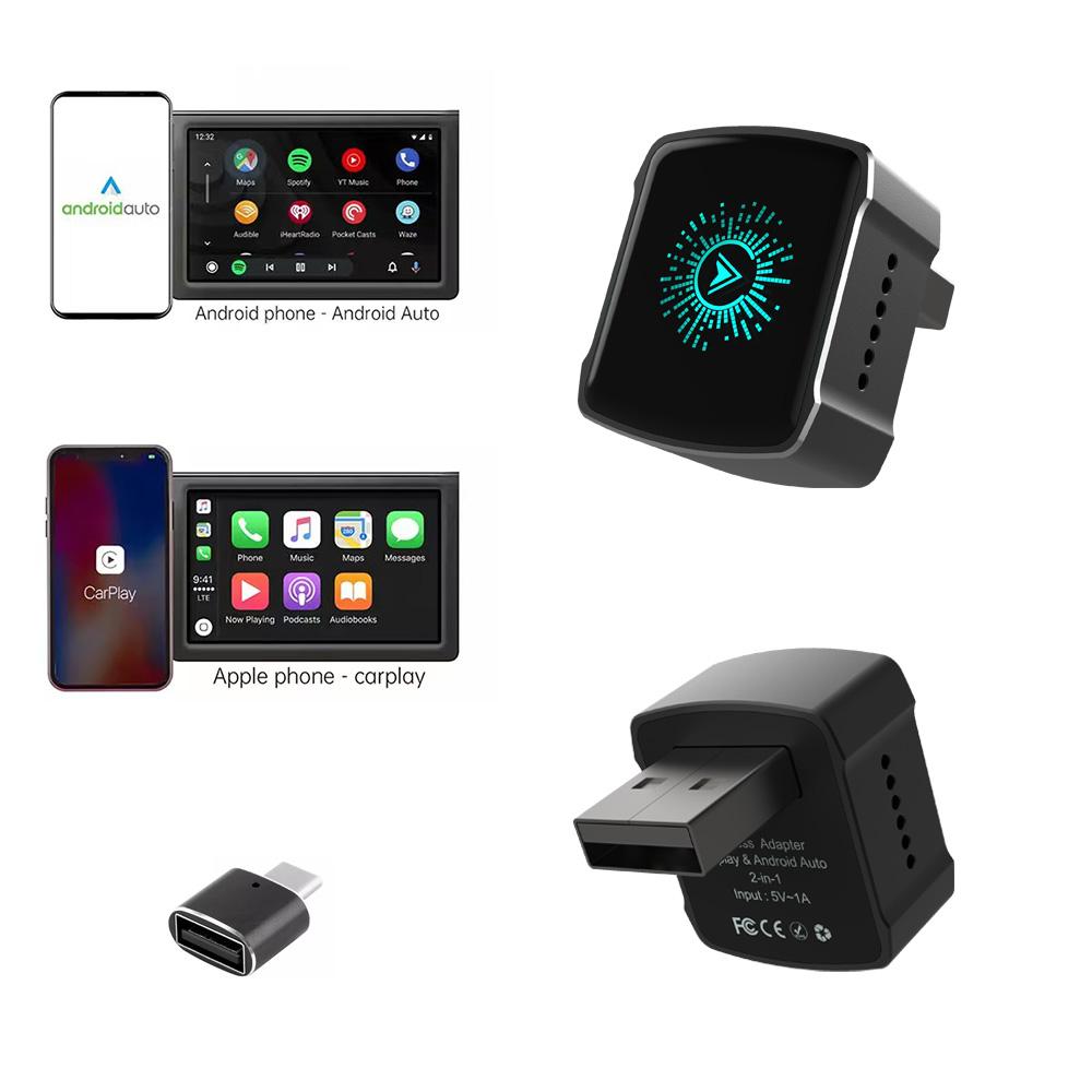 2 In 1 Wired To Wireless Carplay&Android Auto Smart Dongle AI Box Mini Adapter Compatible with 99% of Cars Plug and Play WiFi