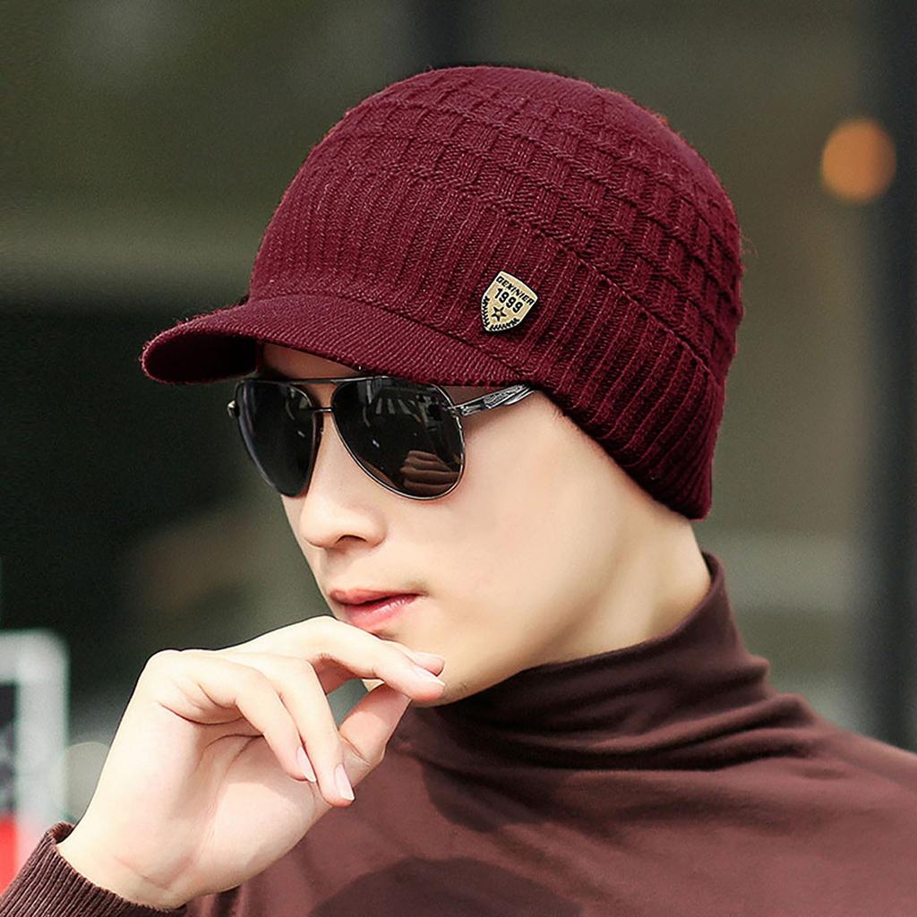 Мужская теплая мешковатая вязаная крючком зимняя шерстяная вязаная лыжная шапка