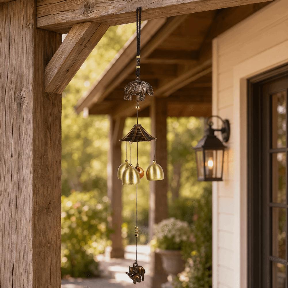 Gold Metal Elephant Wind Chimes Metal Outdoor Yard Decor Hanging Bell Ornament Window Decoration