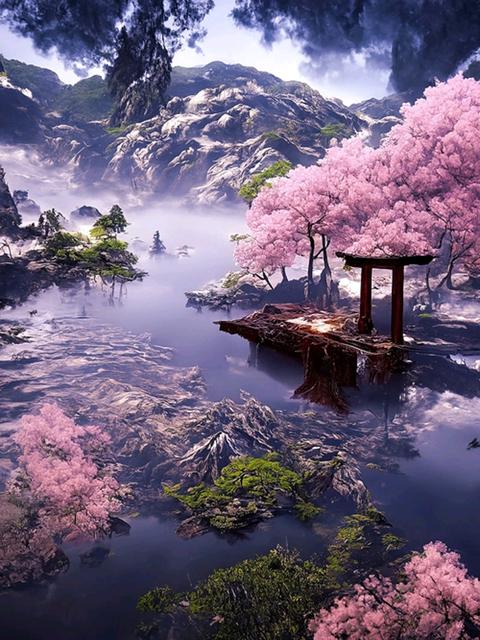 Японская вишня в цвету 5D DIY алмазная живопись водопад храм пейзаж полная алмазная мозаика вышивка крестиком