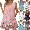 Женское модное повседневное платье без рукавов с квадратным вырезом, плиссированное платье-майка, пляжные платья с принтом