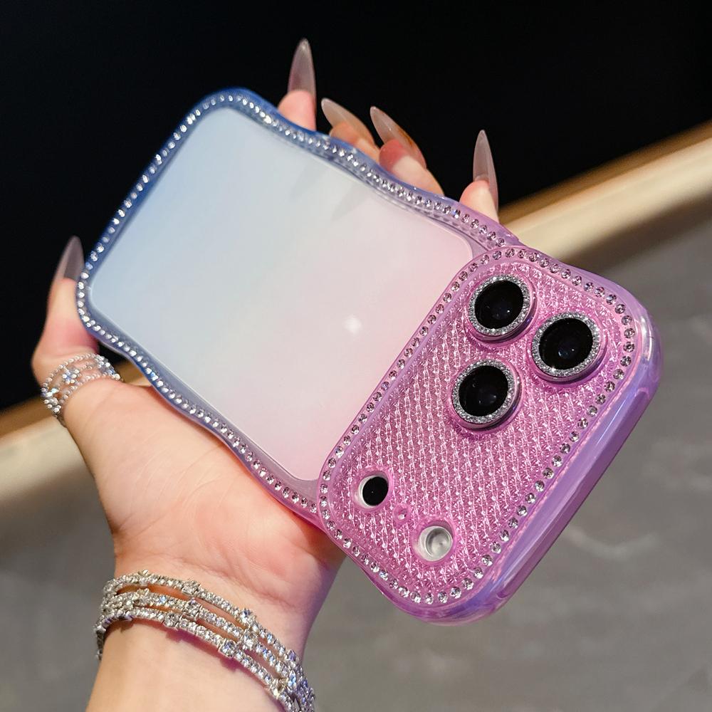 KEYSION Чехол для телефона со стразами для iPhone 13 14 15 16 17 Pro Max 17 Air 16 Plus Прозрачный Волнистый Защитный чехол для объектива Ударопрочная задняя крышка