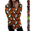 Женские топы с круглым вырезом, хлопковая женская повседневная мода, пуловер с длинным рукавом и круглым вырезом с принтом Хэллоуина, топ, блузка