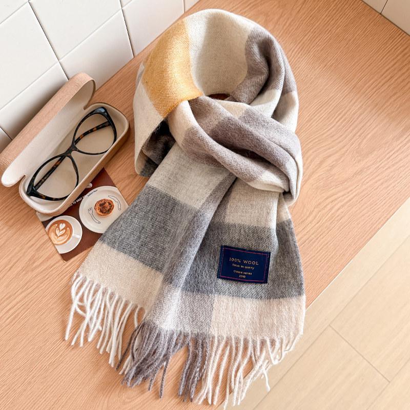 Wool scarf men's and women's winter blue plaid cashmere scarf high-end navy blue British style thickened new model
