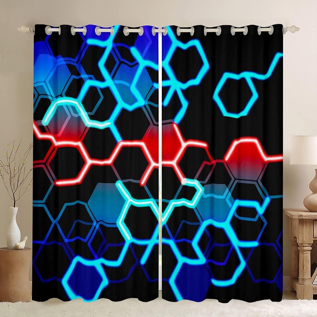 2-панельные светящиеся соты шестиугольник геометрический принт шторы спальня игровая комната гостиная кухня окна люверсы верхние шторы