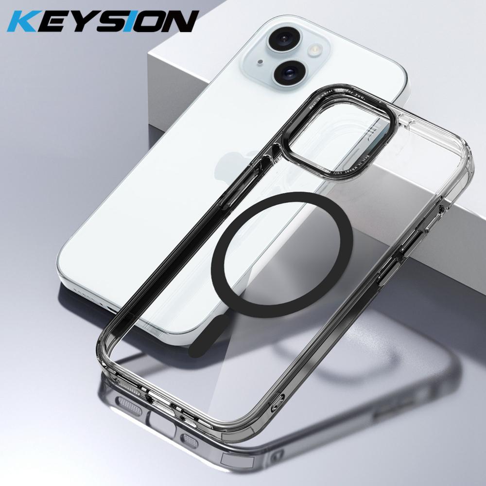 KEYSION Прозрачный чехол MagSafe для iPhone 15 14 Pro Max Прозрачный магнитный чехол для беспроводной зарядки iPhone 13 Pro Max