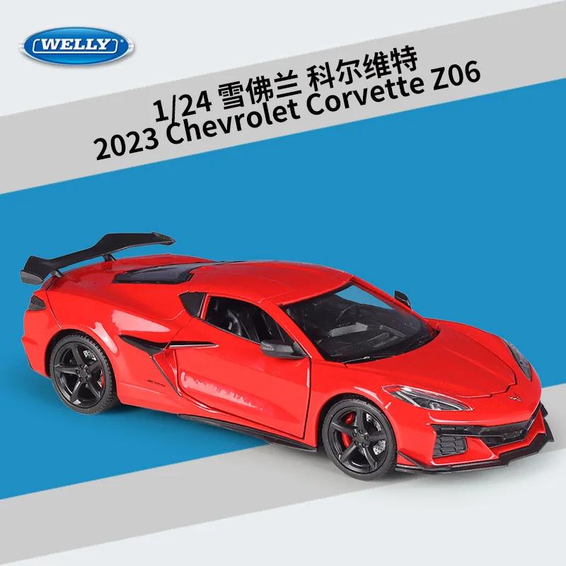 WELLY New 1:24 Chevrolet Corvette Z06 2023 Alloy Car Diecasts & Toy Vehicles Car Model Miniature Scale Model Car For Children