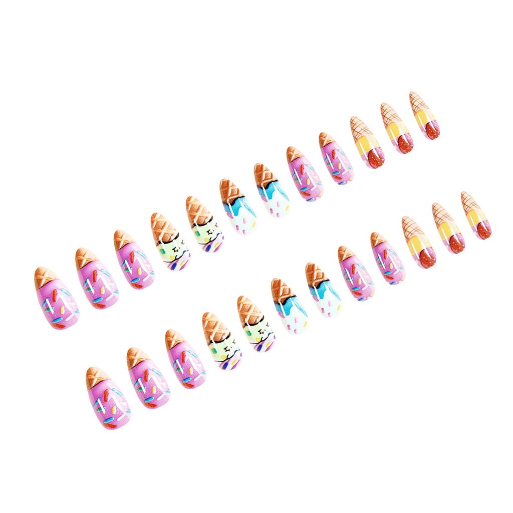 YLW881 Summer Ice Cream Fake Nails 24 Pieces Removable Design for Party and Daily Use