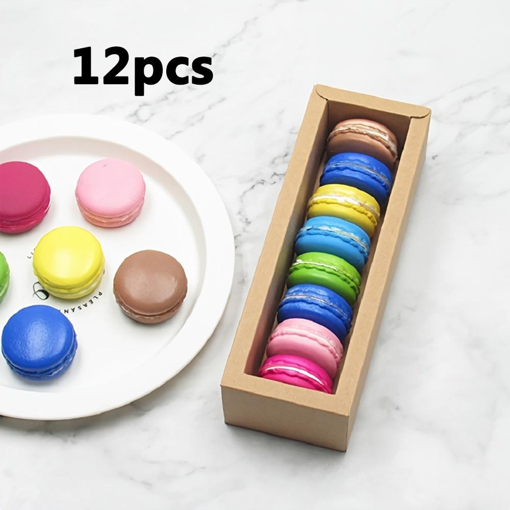 12pcs Macaron Packing Box Transparent Window Kraft Paper Dessert Packaging Box Cookies and Cakes Drawer Box Party Candy Gift Box Gift Party Supplies