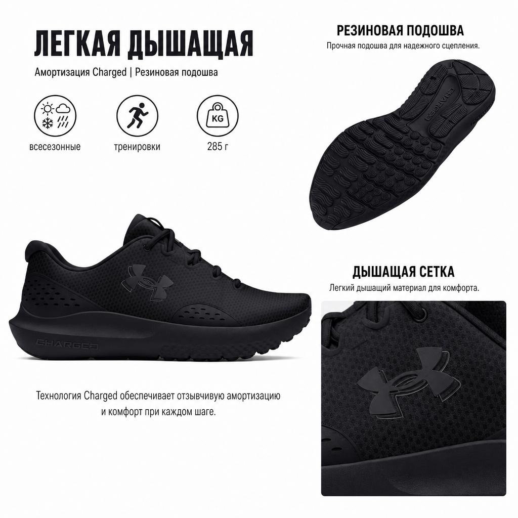 Under Armour Мужские кроссовки Surge 4 Triple Black 3027000-002