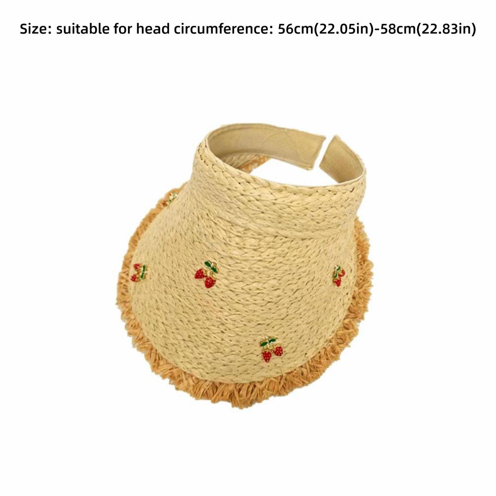 Dopamine Cherry Strawberry Sun Hat Beige Khaki Sunscreen Open-crown Straw Hat Breathable Headband-style Sunshade Cap Vacation
