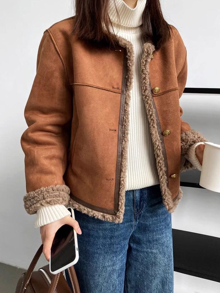 Korea Retro Maillard Wool Fur Coat Female 2024 Winter New Short Loose Plush Jackets Fashion Design Casual Clothes Thick