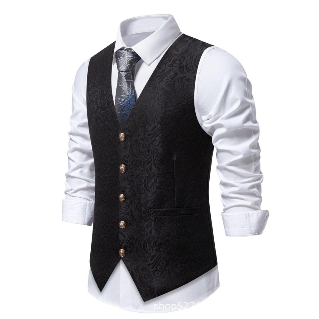 European Men's Halloween Jacquard Suit Vest for Stage Performance