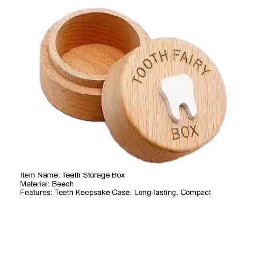 Коробочка для молочных зубов Деревянная круглая Коробка для хранения молочных зубов Футляр для хранения детских зубов Подарок на день рождения, крестины для мальчиков и девочек