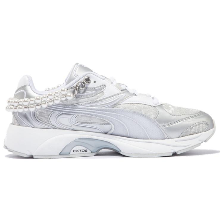 Puma Fabric Synthetic Leather Pearl Lace Casual Comfortable Low-Top Dad Shoes Unisex Sneaker Silver White 399965-01
