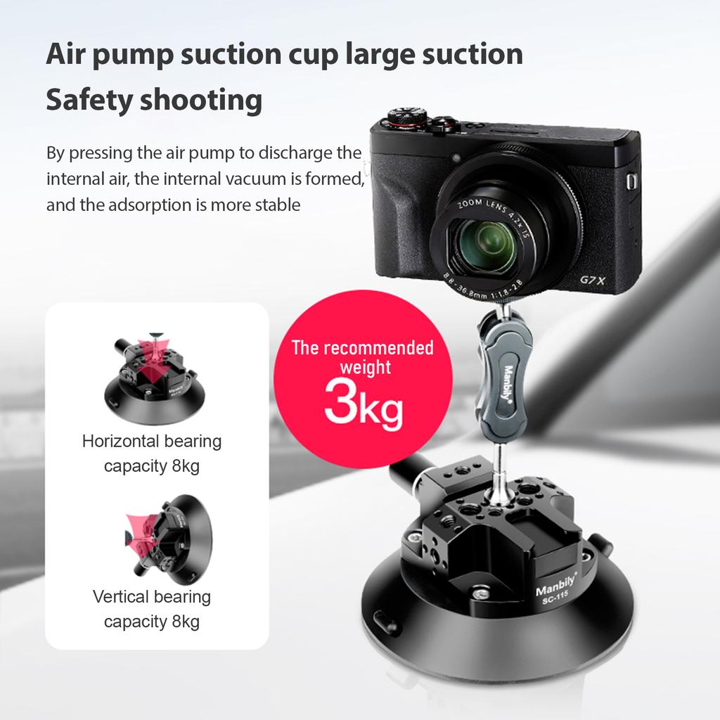4.5 Inch Camera Suction Cup Mount with 360 degrees Rotatable Ballhead Arm Bracket 1 4 Inch Screw 3kg Load Capacity